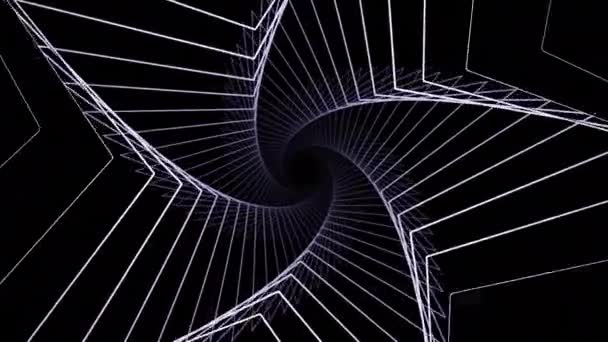 Espiral hipnótica 3D en forma de estrella. Diseño. 3d simulacro de líneas se mueven en espiral sobre fondo negro. Espiral de líneas de contorno en forma de estrella giratoria — Vídeos de Stock