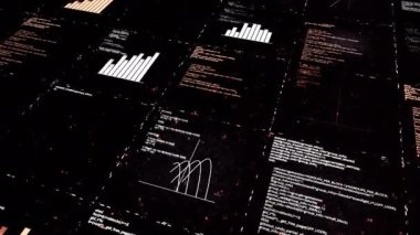 Yapay zeka öğrenme ve analiz süreci, yapay zeka kavramı. Animasyon. Siyah arka planda teknoloji, internet ve ağ, veri ve grafikler.