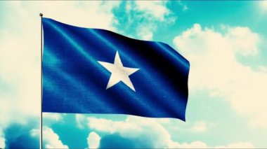 Somali Demokratik Cumhuriyeti bayrağı. Hareket. Bayrak açık mavi renktedir. Ortasında beyaz bir yıldız vardır..