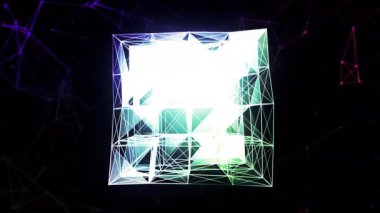 Kübik dizaynlı üçgen çizgiler. Hareket. Çizgilerinin ve üçgenlerinin parlak tasarımı. Üçgen kare şeklinde 3B yapı