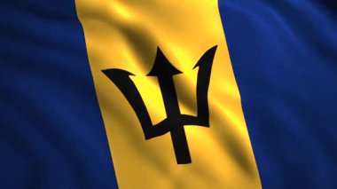 Sallanan bayrağı olan güzel bir arka plan. Hareket. Dalgalar halinde hareket eden ülke bayrağının 3 boyutlu animasyonu. Ulusal Barbados bayrağı