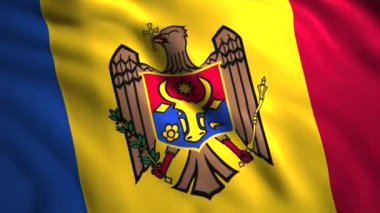 Ülke bayrağıyla ulusal bayram animasyonu. Hareket. Ülkenin güzel bayrağı tuval ile dalgalanıyor. Moldova bayrağının dalgalandığı 3B arkaplan