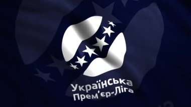 Ukrayna Premier Ligi bayrağı yıldızların çaprazladığı beyaz bir topun sembolü. Hareket. Spor ve vatanseverlik kavramı, kusursuz döngü. Sadece yazı işleri için..