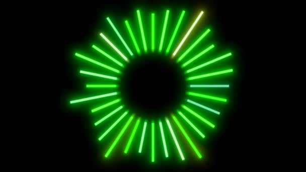 Minimalistische visualisatie van audio of geluid equalizer, kleurrijke vibrerende lijnen. Ontwerp. Abstract kleurrijke neonlijnen op een zwarte achtergrond, concept van een geluidsgolf. — Stockvideo