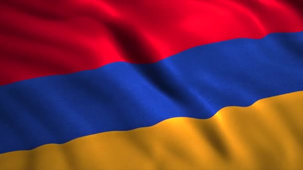 La Bandera de Armenia.Motion. Bandera tricolor compuesta por tonos rojos azules y anaranjados que se balancean como si estuvieran en el viento — Vídeo de stock