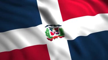 Dominik Cumhuriyeti Bayrağı dalgalanan arka plan, kusursuz döngü. Hareket. Dominik Cumhuriyeti bayrağı rüzgarda dalgalanıyor.