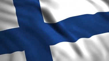 Ülke bayrağıyla ulusal bayram animasyonu. Hareket. Ülkenin güzel bayrağı tuval ile dalgalanıyor. Finlandiya bayrağı sallanan 3B arkaplan