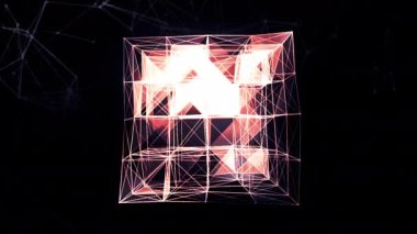 Kübik dizaynlı üçgen çizgiler. Hareket. Çizgilerinin ve üçgenlerinin parlak tasarımı. Üçgen kare şeklinde 3B yapı