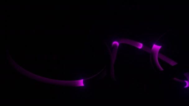 Abstrato tubo de flexão longa como linha com linhas brilhantes fluindo isolado em um fundo preto, loop sem costura. Desenho. Listras 3D com luzes móveis redondas. — Vídeo de Stock