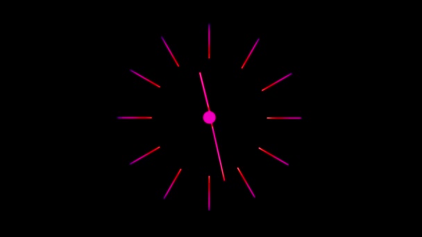 Schwarzer Hintergrund. Stundenzeiger, die in fliederfarbener Abstraktion auf dunklem Hintergrund rückwärts laufen — Stockvideo