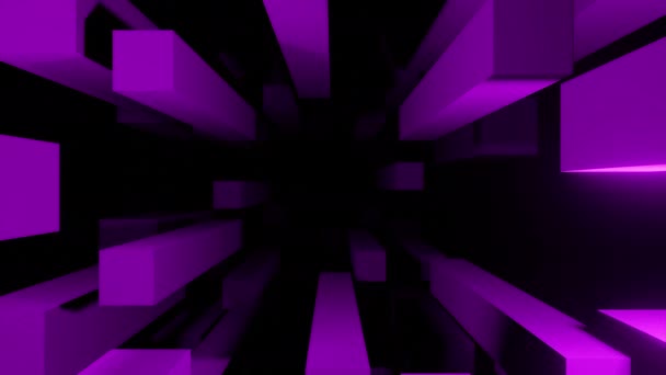 Černé pozadí. Design.Large fialové obdélníky ve 3D abstrakci, které se pohybují pomalu přes pozadí.Made in animation. — Stock video