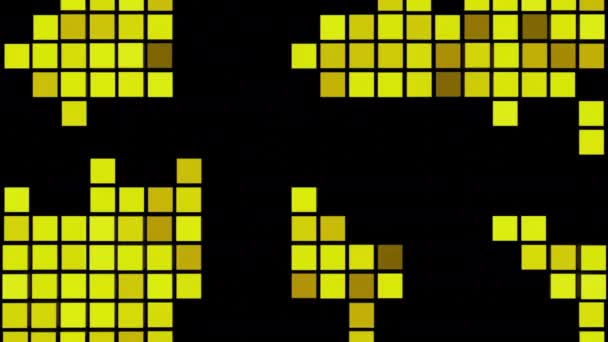 Fondo negro.Diseño.Cuadrados azules y amarillos en abstracción corren sobre un fondo negro como tetris. — Vídeo de stock