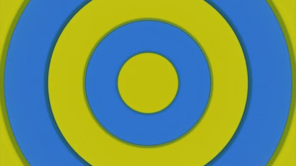Varios círculos amarillos junto con los azules. Diseño. Círculos brillantes en abstracción que se contraen en abstracción. — Vídeos de Stock