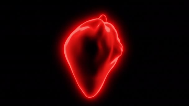 黑暗的背景设计。红心动画制作的一颗明亮的红心，它向右跳动、敲击、旋转. — 图库视频影像