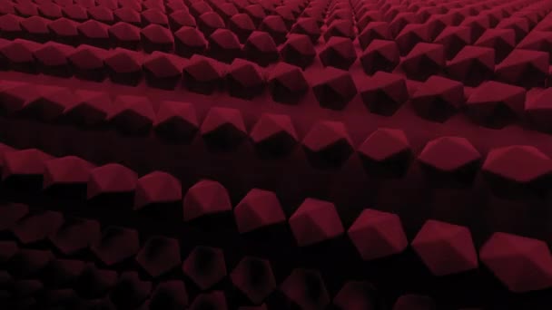Bobina roja giratoria abstracta cubierta por poliedros convexos, lazo sin costura. Diseño. Spinning superficie roja oscura. — Vídeos de Stock