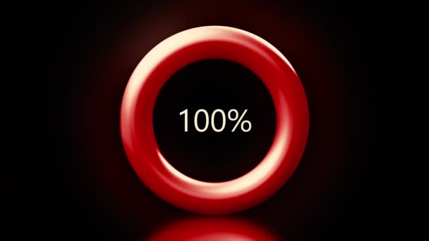 Dunkler Hintergrund mit roten Farbschattierungen. Motion.Loading als Prozentsatz entlang der Ringlinie in rot. — Stockvideo