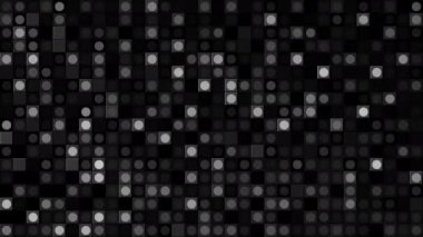 Siyah beyaz mozaik. Hareket. Soyut parlak daireler farklı gri gölgelerle parlar..