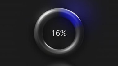 Siyah arka plan. Harekete geçin. % 100 'den sıfıra inen ve tekrar yükselen parlak bir soyutlama yükü. .
