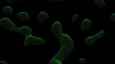 Karanlık bir geçmiş. Görev. Küçük, hafif renkli mavi ve yeşil parçalar soyutlamada belirir ve tekrar kaybolur..