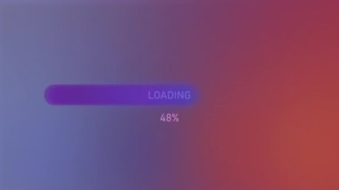 Kırmızı menekşe arka plan. Hareket. İndirmenin gerçekleştiği parlak çizgi, son rakamın 100 olduğu yüzdelerle soyutlanıyor..
