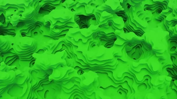 Bright green background.Design.Abstraction in which bright blots blur and create various patterns in 3D. — Stock Video