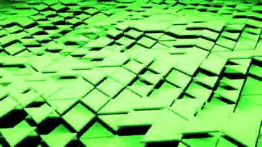 Yeşil küçük üçgenler. Tasarım. Üç boyutlu biçimlerde yükselen ve düşen küçük parlak üçgenler.