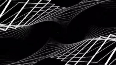 Siyah arka plan. Tasarım. Soyutladığın beyaz çizgiler farklı şekillerde hareket ediyor. .