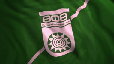 Ufa merkezli bir Rus futbol kulübünün soyut yeşil bayrağı. Hareket. Rus Premier Ligi futbol kulübü, kusursuz döngü. Sadece yazı işleri için..