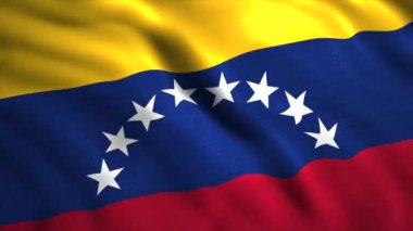 Venezuela bayrağı. Hareket. Ortasında beyaz yıldızlar olan üç renkli bayrak..