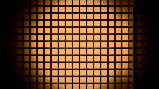 Fundo de parede chequered abstrato com um holofote em forma redonda. Desenho. Girando linhas verticais de tijolos, um por um. — Vídeo de Stock