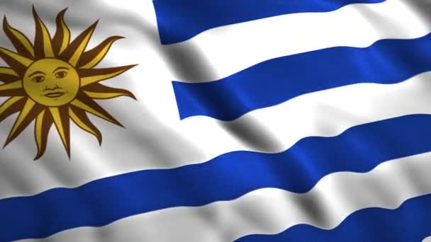 Primer plano de la animación abstracta de la bandera de Uruguay, bucle sin costuras. Moción. ondeando colorido realista bandera lisa tela. — Vídeo de stock
