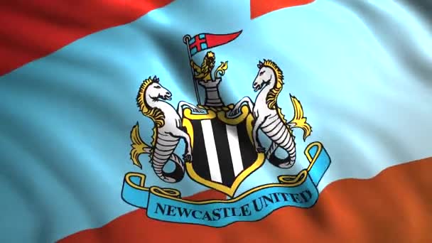 Newcastle United F.C. Flagga Viftar i slow motion, sömlös loop. Rörelse. Begreppet idrott. Endast för redaktionellt bruk. — Stockvideo