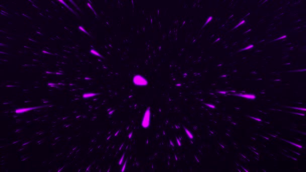 Corredor espacial abstracto del tiempo a velocidad. Moción. Una hermosa púrpura partículas voladoras en el espacio exterior. — Vídeos de Stock