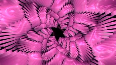 Pembe narin bir arkaplan. Hareket. Soyutlanmış bir çiçek gibi güzel, uzun, dolambaçlı bir tünel..