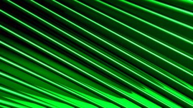 Soyut 3d paralel yeşil çizgiler siyah bir zemin üzerinde hareket ediyor, pürüzsüz bir döngü. Hareket. Düz çizgilerin çapraz hareketi.