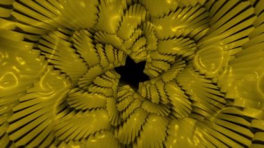 Sarı ve pembe arka plan. Hareket. Arka plan parlak bir çiçek gibi soyutlanmış, farklı renklerde parıldıyor ve daire şeklinde hareket ediyor..