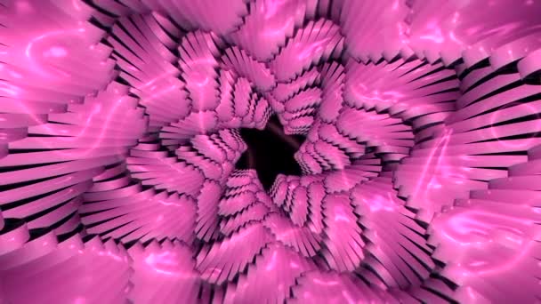 Roze delicate achtergrond.Motion.A mooie lange, kronkelende tunnel als een bloem in abstractie. — Stockvideo