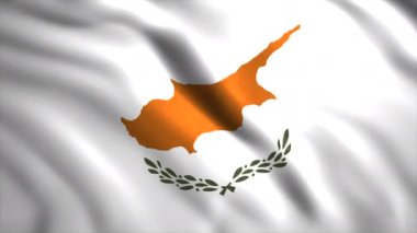 Cyprus bayrağı. Hareket. Turuncu desenli parlak beyaz bir bayrak..
