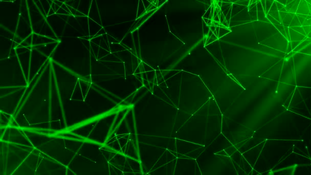 绿色和明亮的蓝色背景。运动.各种有趣的小分子相互联系在一起，在抽象中飞行 . — 图库视频影像