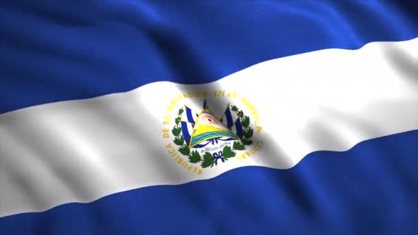 Bandera de El Salvador.Motion.Bandera de tres colores con el símbolo nacional del país. — Vídeos de Stock