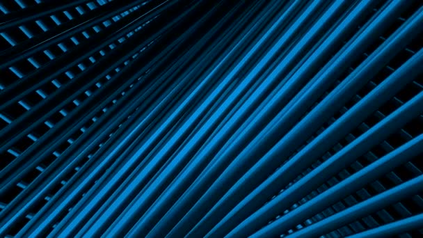 Patrón abstracto de alta tecnología con rayas largas redondas interminables azules. Moción. Textura doblada de tubos cruzados rectos, lazo sin costura. — Vídeo de stock
