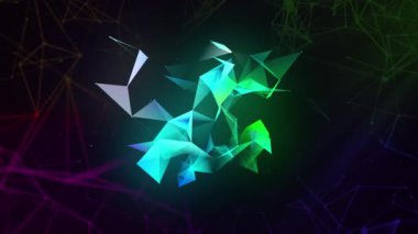 Geometrik şekilli doğrusal plekssler. Hareket. Geometrik şekilli, çizgileri ve açıları fütüristik. Bilgisayar alanında doğrusal ve üçgen bağlantıları olan güzel geometrik tasarım