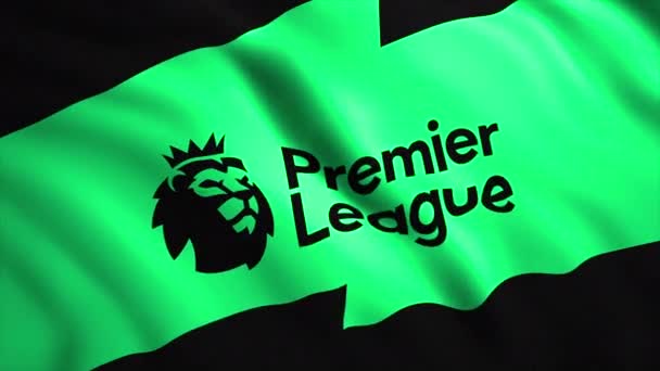 Vlag met embleem van de Engelse Premier League. Beweging. Professionele Football League of England op vlag met embleem. Mooie en stijlvolle vlag van de Engelse Premier League — Stockvideo