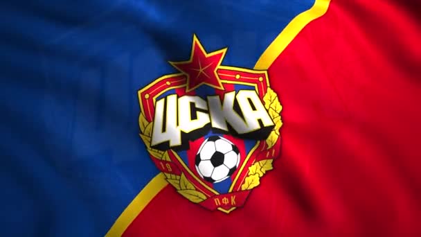 Bandiera con logo della squadra di calcio. Mozione. Bandiera luminosa con emblema della popolare squadra di calcio. Club di calcio russi con bandiera ed emblema — Video Stock
