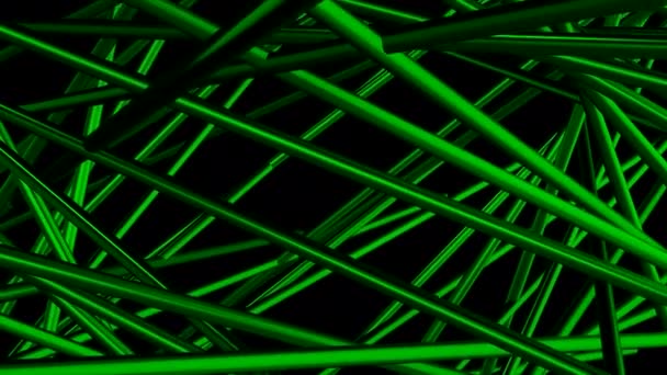 Chaotic 3d construction with pipes. Motion. Lot of chaotic intersecting pipes on black background. 3D lines intersect creating chaotic design — Stock Video