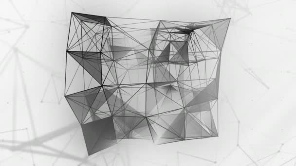 Hermosa superficie poligonal abstracta blanca y negra moviéndose en animación 3D. Moción. Triángulos oscuros creando cubo monocromo. — Vídeos de Stock