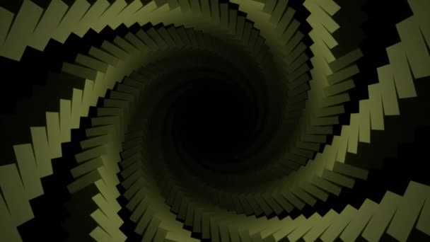 Schody spiralne na czarnym tle. Projektowanie. Ciemny tunel ze skręconą spiralą. Ciemny tunel 3D ze spiralą kwadratów — Wideo stockowe