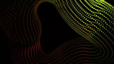 Siyah arkaplan. Tasarım. Parlak çizgiler çeşitli renk ve gölgelerde geometrik bir figür yaratıyor ve soyutlamada daireler çiziyor..