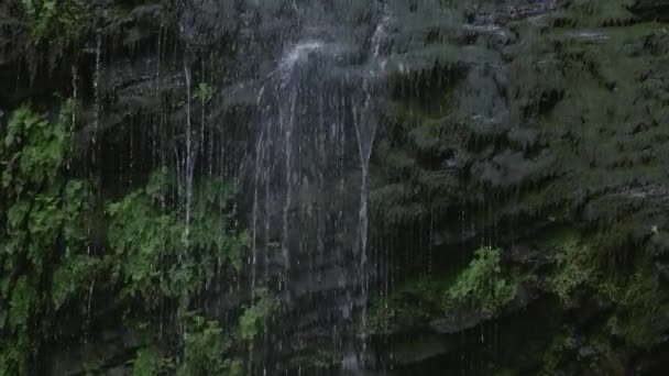 Tiny waterfall running over stones.Creative. Small drops of water flowing from the water located next to a clear lake where birds fly. — Stock Video