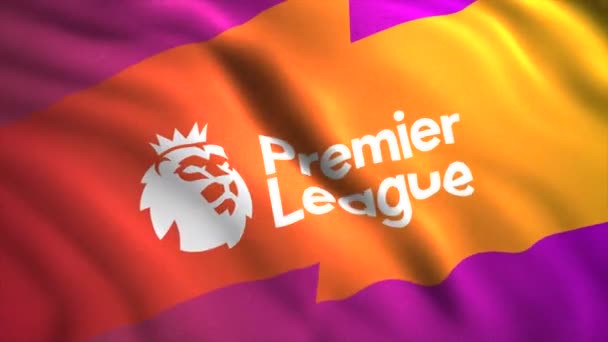 Das Emblem der Premier League mit einem Löwen.Bewegung.Die Premier League von England, in der alle englischen Mannschaften spielen.Nur für redaktionelle Zwecke verwenden. — Stockvideo